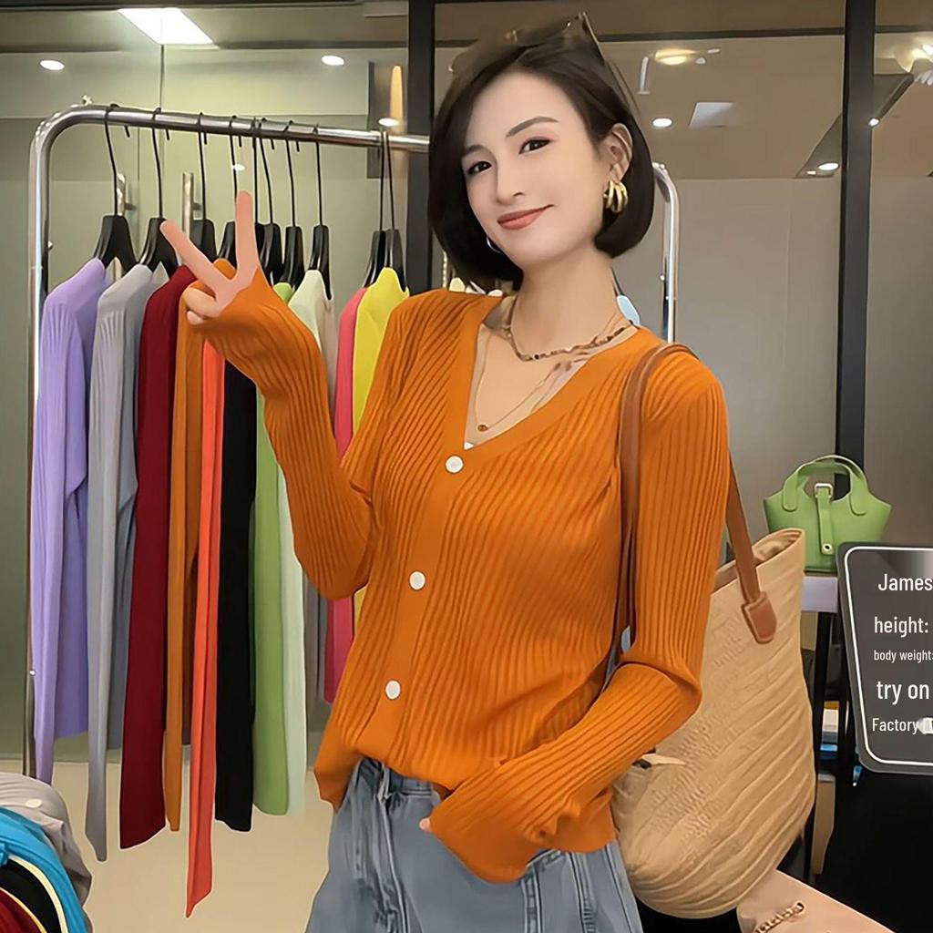 Women's Ice Silk Knit Cardigan - Short Style for Spring & Summer