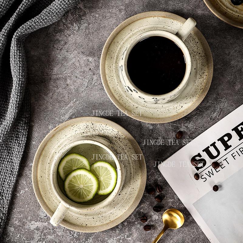 250ml Coarse Pottery Coffee Cup Chinese Latte Cup Plate Set Household Dandelion Shaped Tea Cups Large Capacity Mug Drinkware