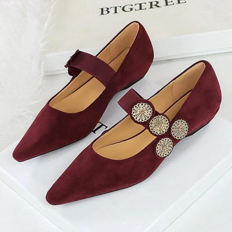 Luxury Rome Shoes Women Elegant Shallow Pumps Pointed Toe Retro Shoes Designer Dress Walking Mixed Color Velvet Mujer