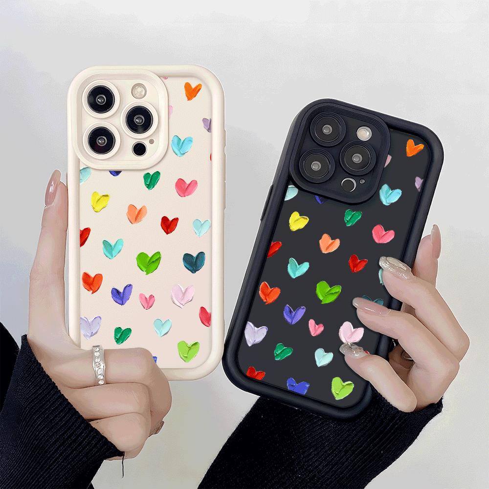 Colorful Paint Heart Pattern Shockproof Phone Case for Xiaomi Redmi Note 14 13 12 11 10 9 8 7 Pro Anti-Slip Soft TPU Cover