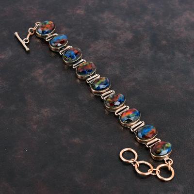 Faceted Ammolite Bracelet Copper Bracelet Gemstone Adjustable Chain Bracelet Handmade Designer Bracelet Antique Copper Jewelry Gifts For Her