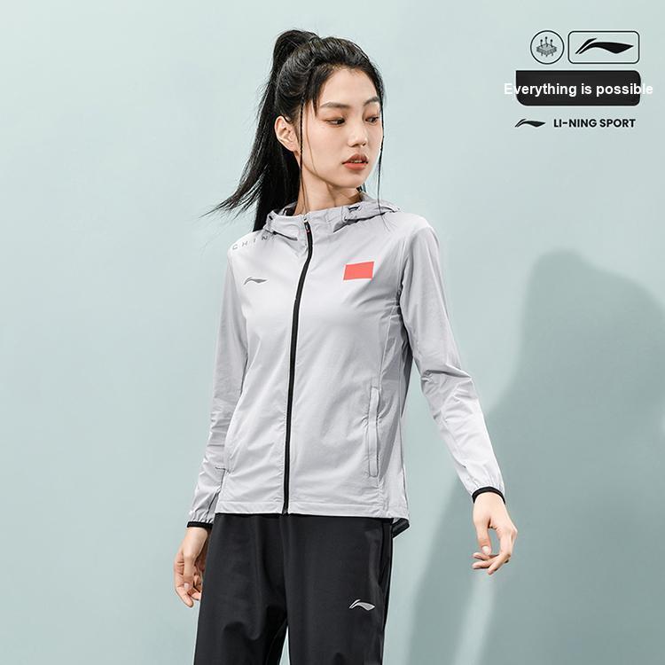 Li Ning National Team Series Waterproof Breathable Sweat-Wicking Sports Windbreaker Men outerwear Dove-Gray AFDU317-2
