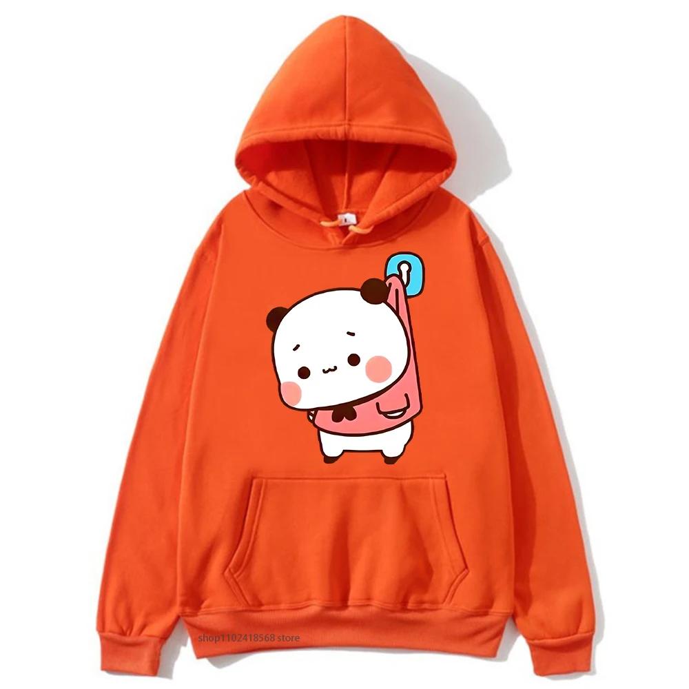 Cute Bubu and Duud Is Hanging In The Wall Funny Hoodie Panda and Brownie Bear Graphic Sweatshirt Clothes
