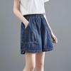 Shorts in Denim Lavato da Donna a Vita Alta con Tasche Grandi