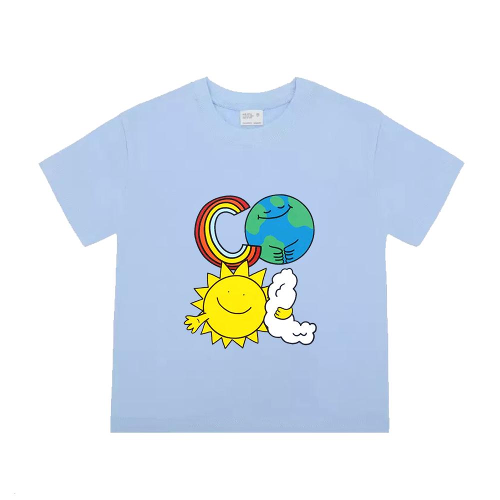 Girls' summer short sleeved T-shirt with fun cartoon print, sweet pure Polyester breathable baby girl casual top, children's clothi