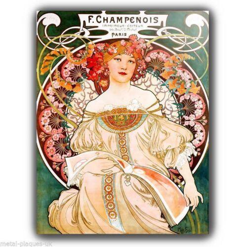 METAL WALL PLAQUE Alfons Alphonse Mucha CHAMPENOIS VINTAGE SHABBY A  x mmAluminum 20x30cm（7.8x11.8inch）