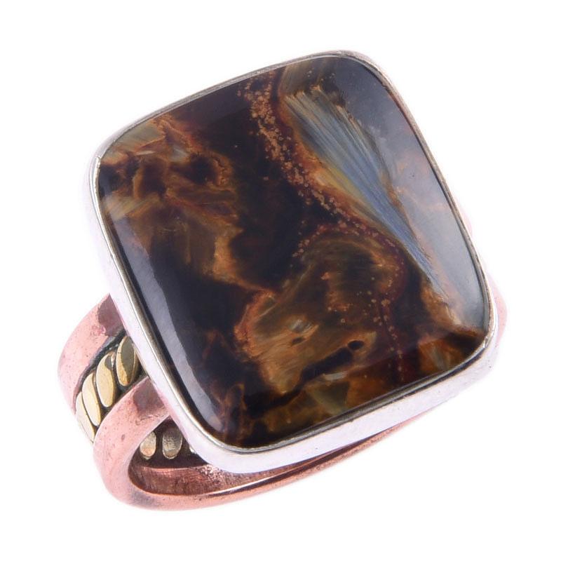 Natural Pietersite Gemstone 925 Sterling Silver Jewelry Two Tone Ring S.6.5 B8p77