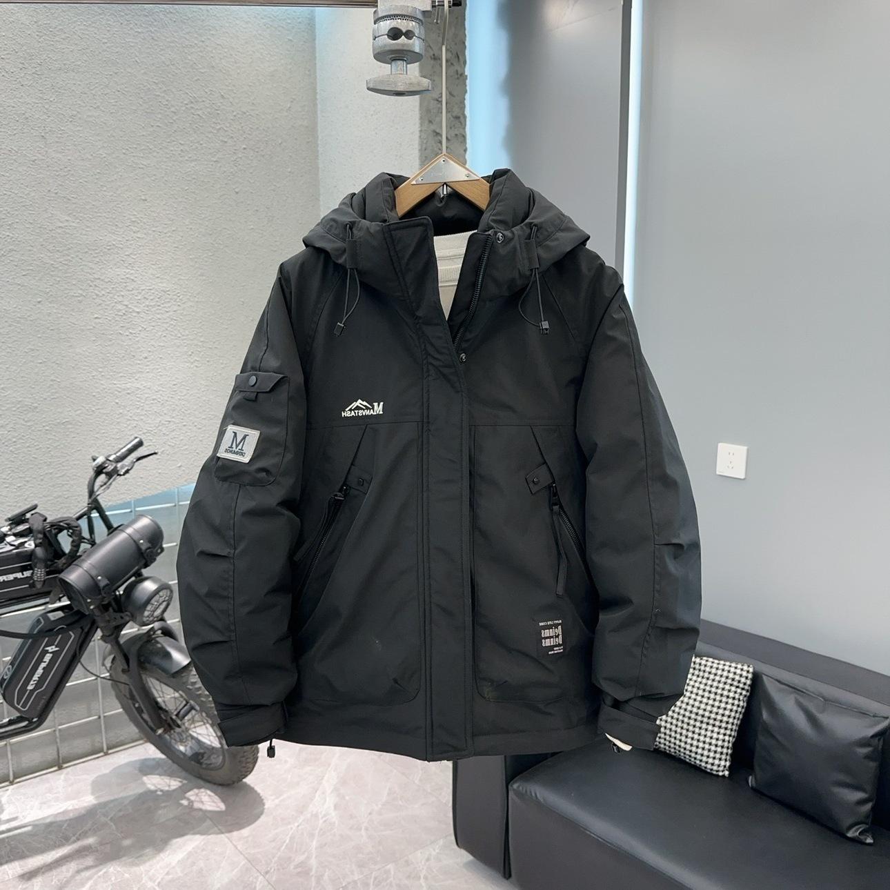 

Зимний фрок пуховик с капюшоном для мужчин 2025 новый свободный уличный функциональный пуховик из белого пуха для мужчин 4XL 180-105 kg чёрный