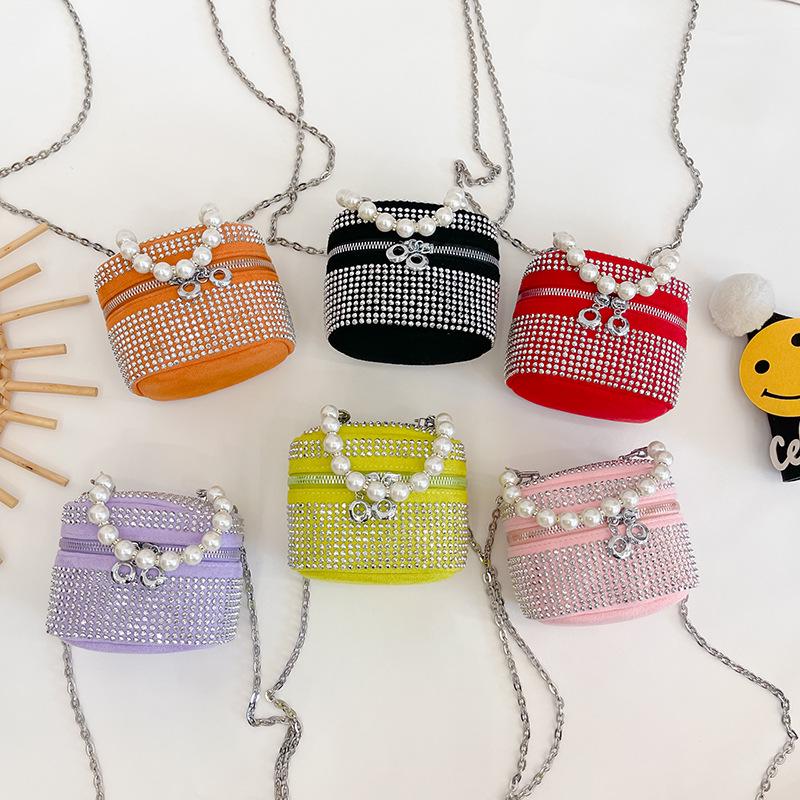Princess Mini Rhinestone Crossbody Handbag with Pearl Handle