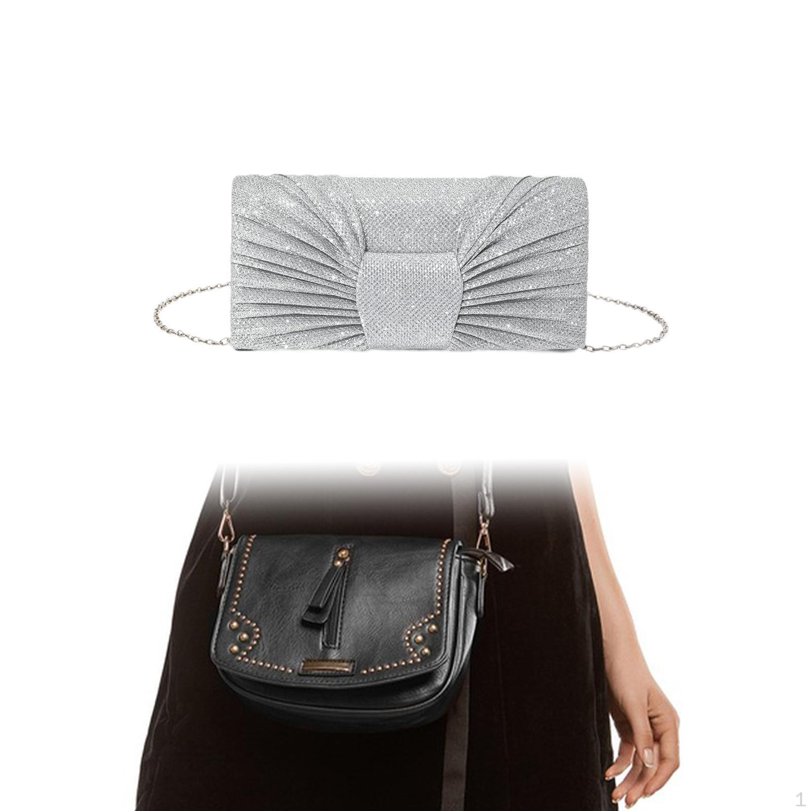 

Плиссированный клатч с бантом, шикарная блестящая сумка на цепочке для тематических вечеринок и мероприятий серебряный