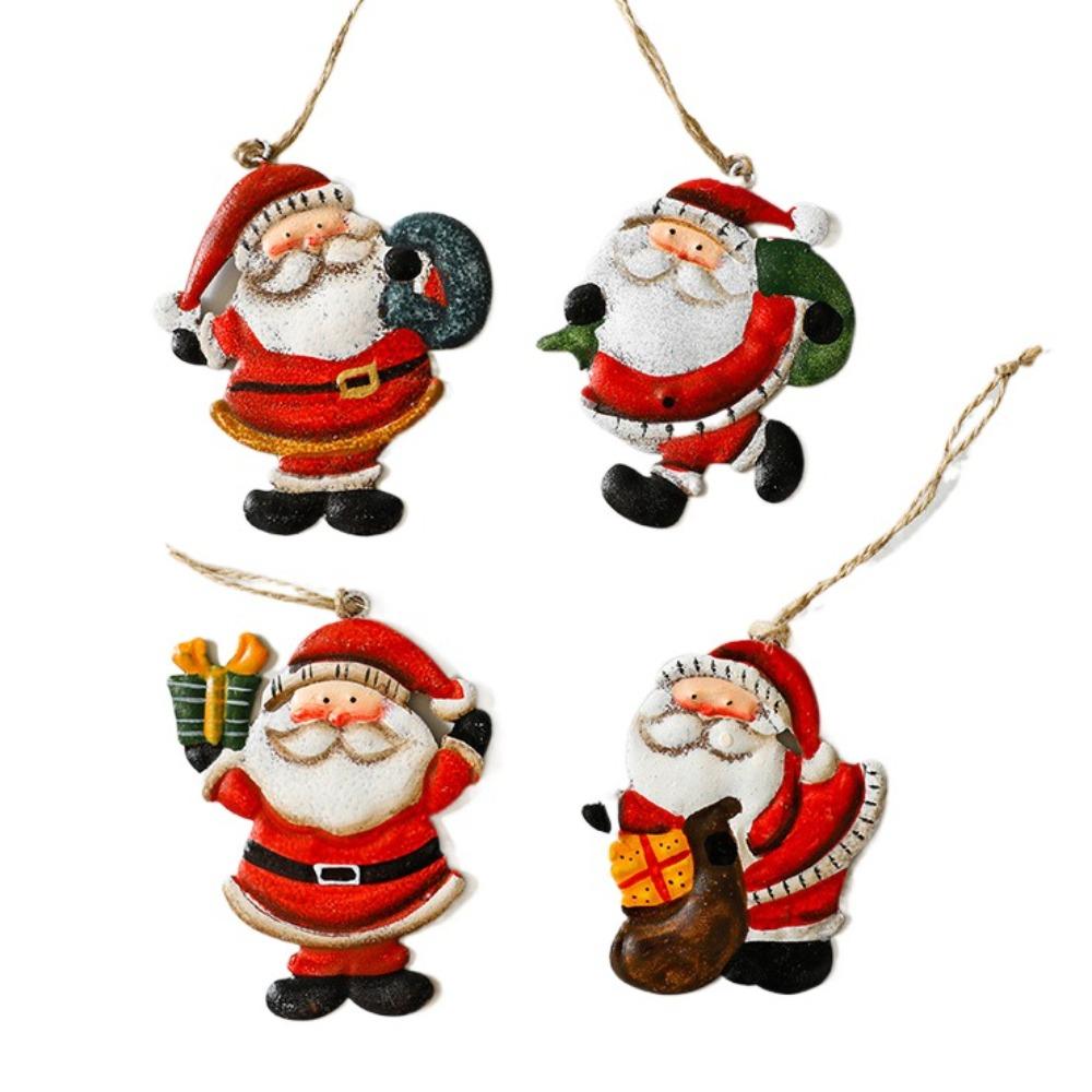 3/4/8pcs Iron Christmas Tree Decoration Pendant Delicate Cute Santa Claus Snowman Ornaments Hanging Creative