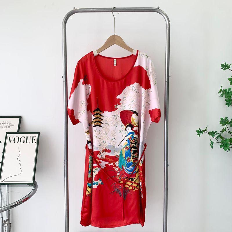 Outerwear Homewear Dress Summer Ultra-Thin Ice Silk Short Sleeve Pajamas Women's Clothing Plus Size Casual Nightdress Special Offer