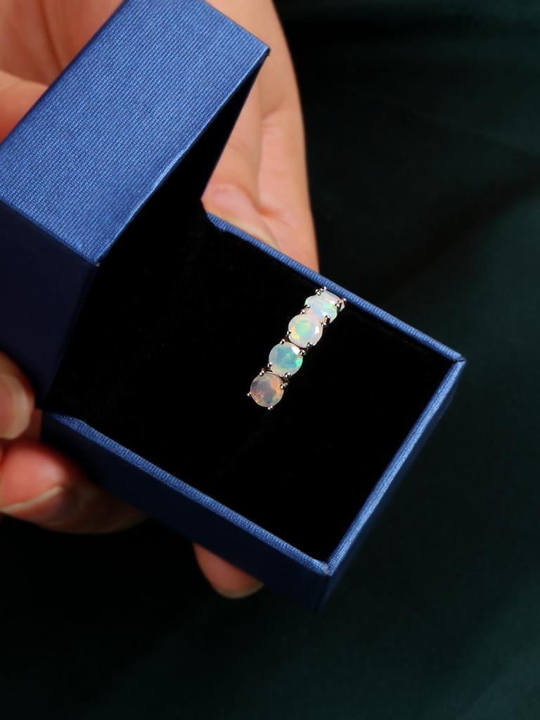 925 Sterling Silver Ring Natural Opal Rd 5.0mm 5 Pcs 2ct Gemstone Classic Simple Ring for Women Nice Gift