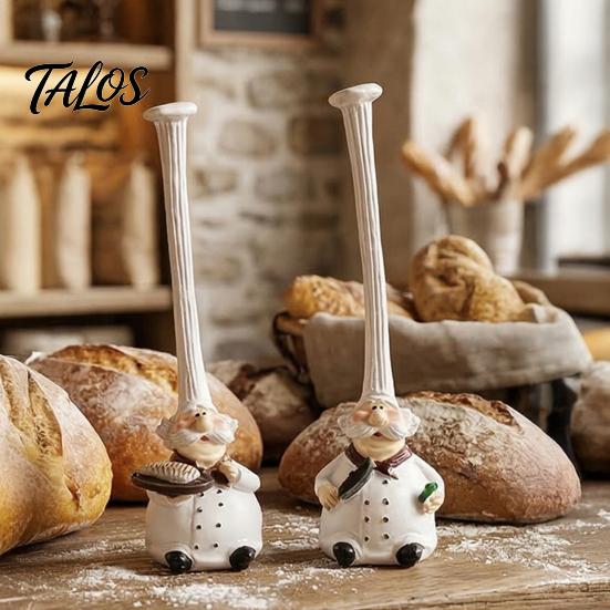 No Paint Peeling Resin Doll 2Pcs Tall Hat Chef Figurine for Kitchen And Restaurant Decor, Hand-Painted Cartoon Statue Dolls with Stable Base Tabletop