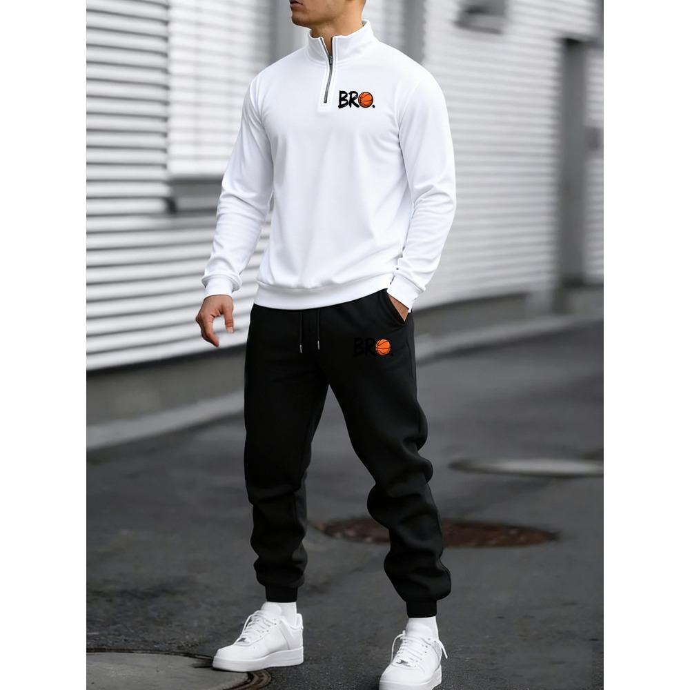 BRO Basketball Printed New Men s Zipper Sweatshirt and Pants Two Piece, Comfortable Fashionable and Warm for Autumn and Winter Men S