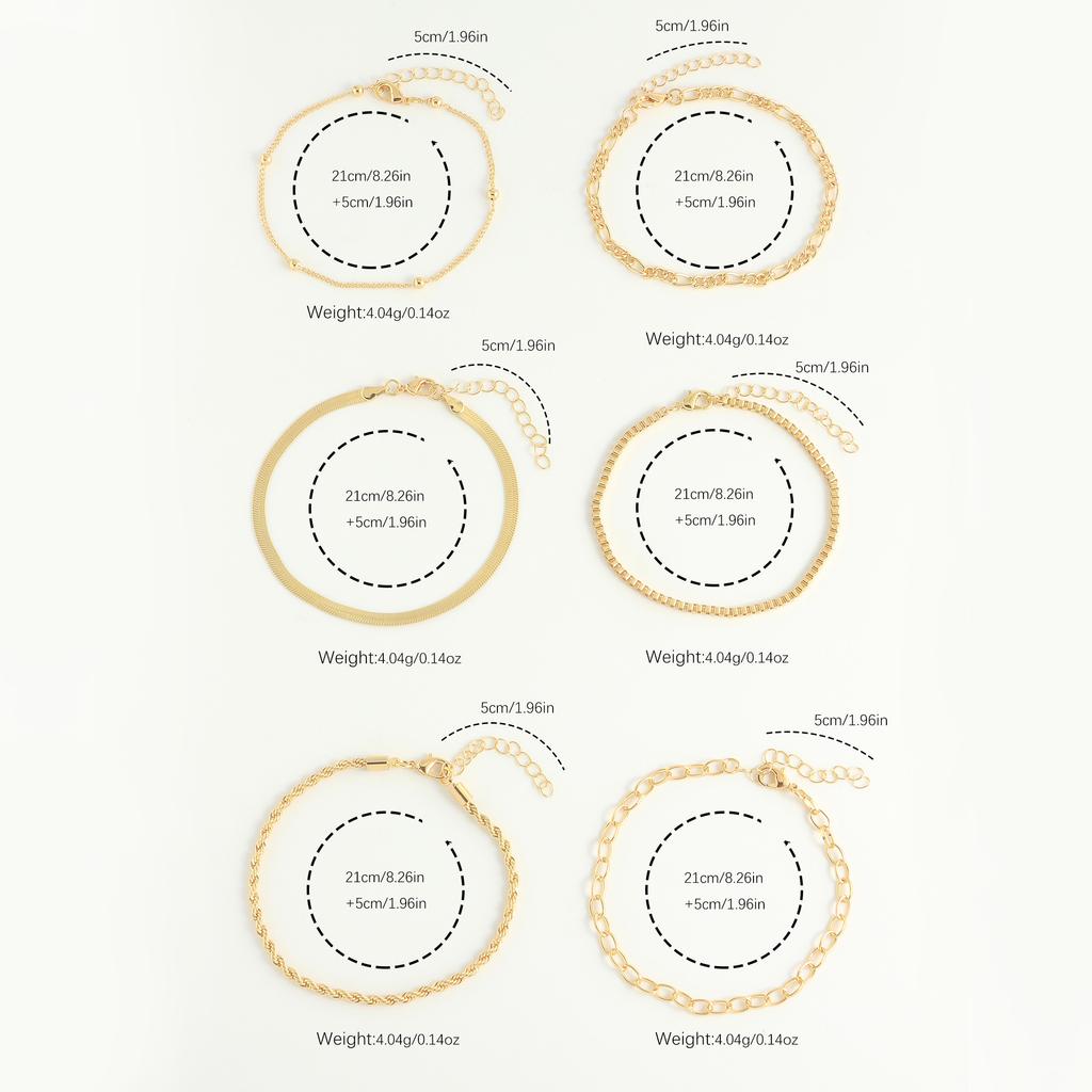 Multi-piece Set Bohemian Vacation & Simple Style Stackable Vegan Chain for Women Summer Anklet Plated 18K Gold Silver Hypoallerg