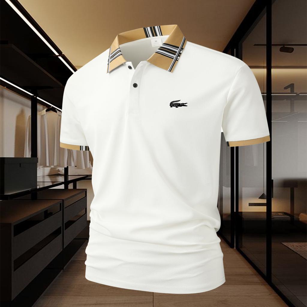 Herren Casual Kurzarm-Poloshirt, mit einem 2-Knopf-Karokragen in Kontrastfarben, feuchtigkeitsableitend und für eine Vielzahl von Anlässen geeignet