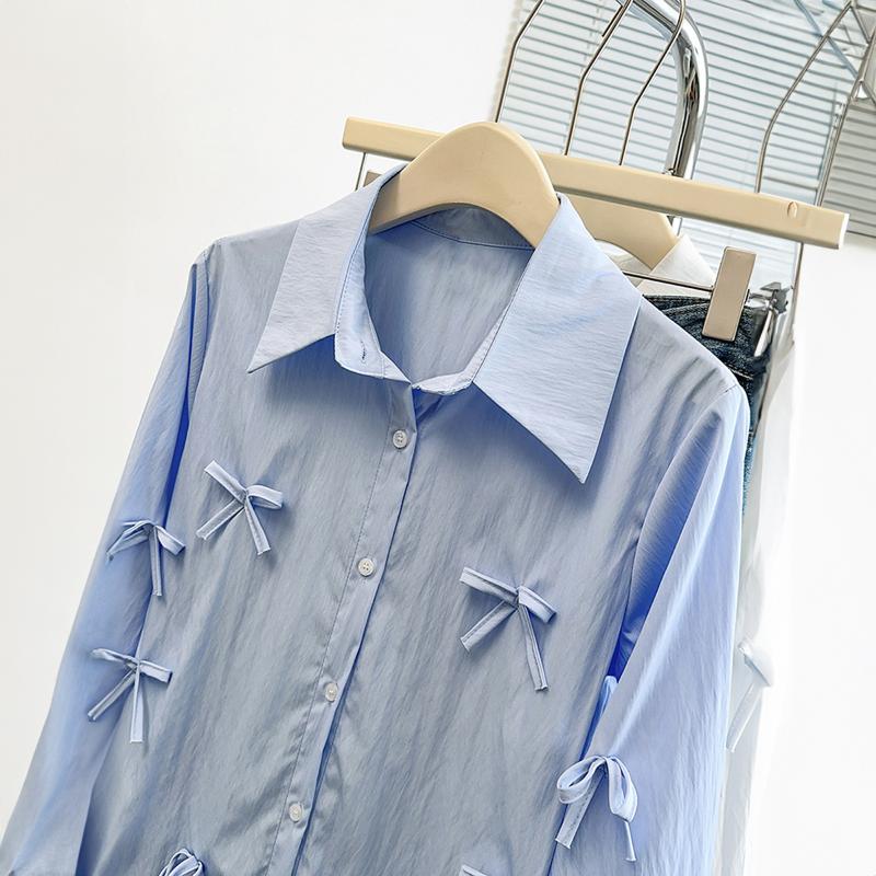 Elegant Bow Detail Blouse For Women Striped Print Long Sleeve Casual Daily Shirt