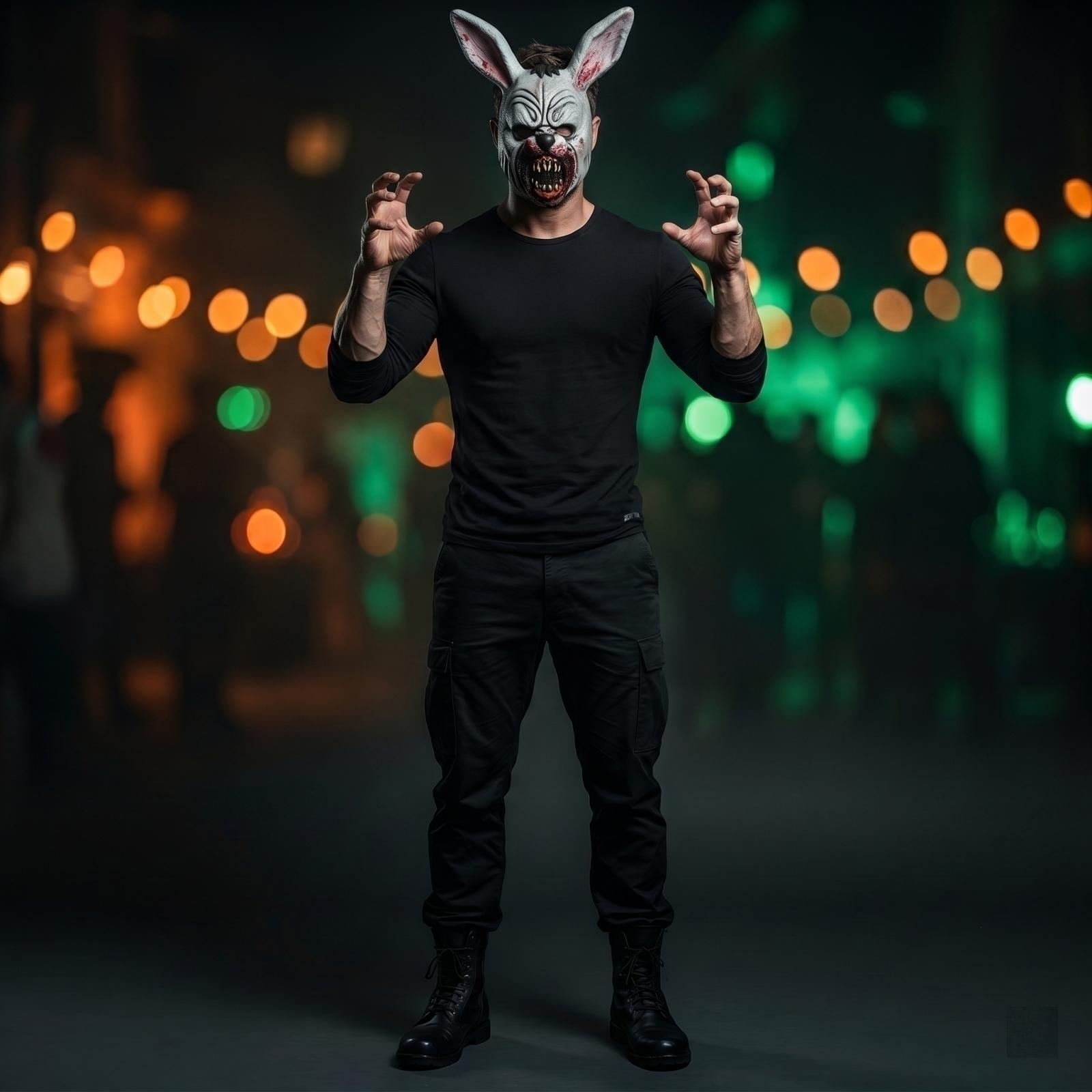 

Horror Animal Mask with Long Ears Scary Creature Face Halloween Costume Accessory for Party and Cosplay One Size білий