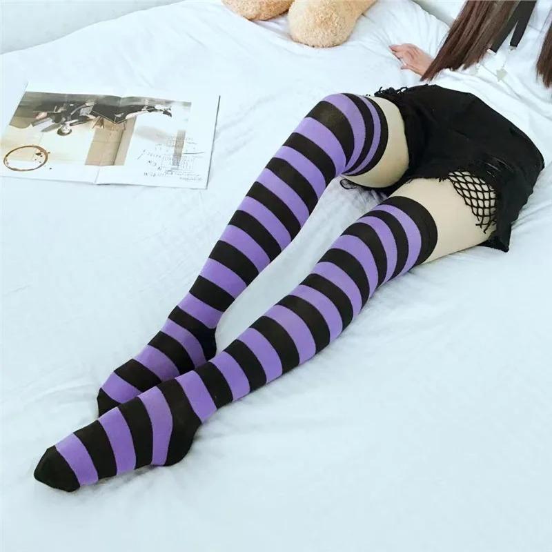 Damen Socken Bunte Streifen Modisch Cool Lange Röhrensocken Gothic Stil Japanischer Punk Jk Wadenstrümpfe Mädchen One Size gray