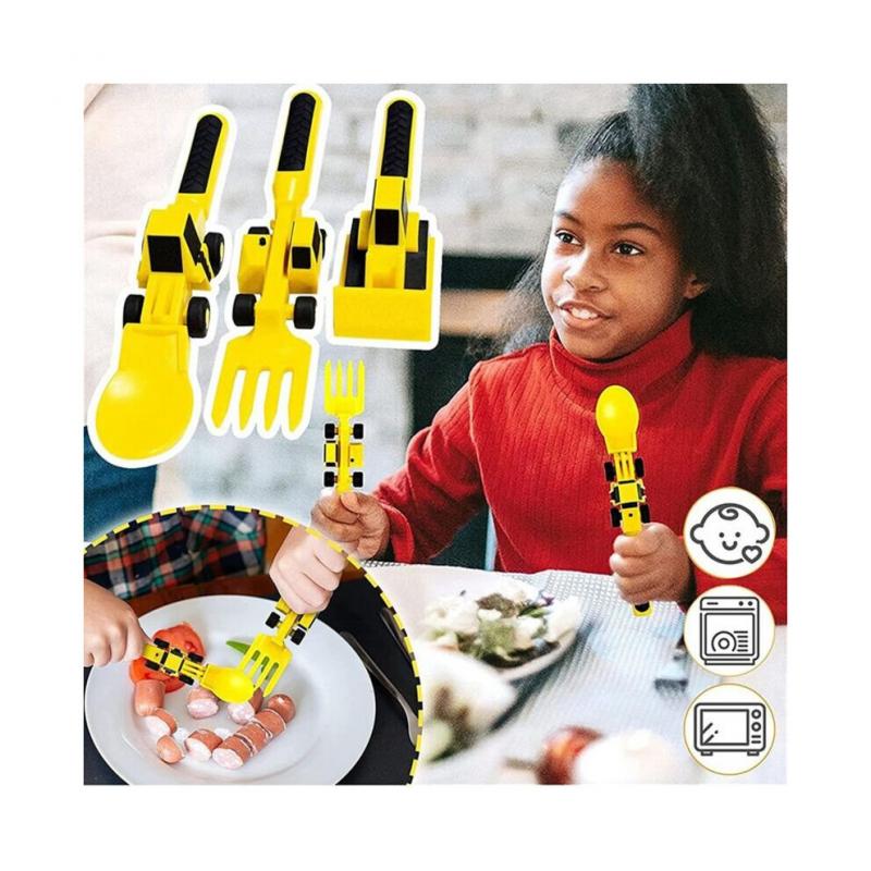 Dinneractive Eating Utensil Set for Kids – Construction Themed Fork and Spoon