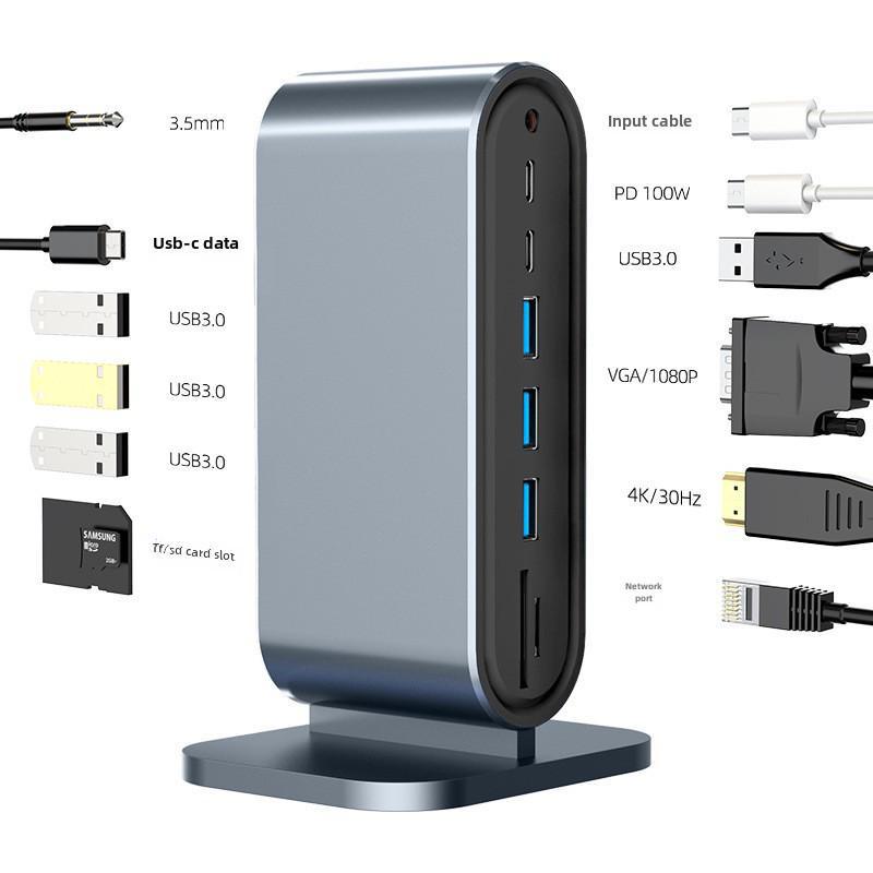 Thunderbolt 3 12-in-1 Vertical Hub: Cross-Border Multi-Port Notebook Expansion Dock