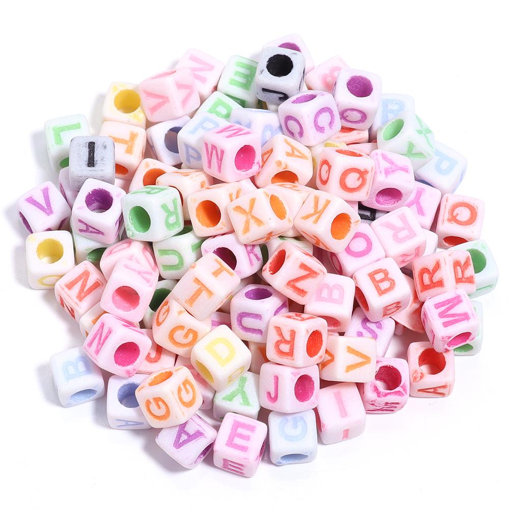 100Pcs Square Acrylic Letter Beads Mix Color Large Hole Alphabet Beads For Jewelry Making DIY Craft Friendship Bracelet Supplies