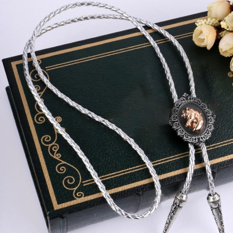 Adjustable Bolo Tie Popular Western Cowboy Teens Men Women Dance Necktie Punk Shirt Alloy Horse Head Buckle Pendant