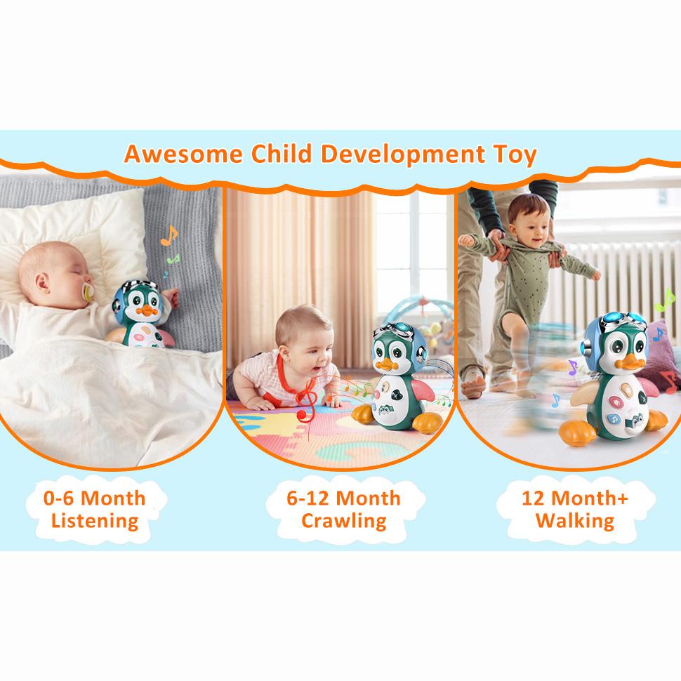 Jouets musicaux pour bébé, jouet rampant pour bébé avec sons lumineux, pingouin interactif, apprentissage éducatif précoce, jouet pour bébé en mouvement, enfants de 1 à 3 ans