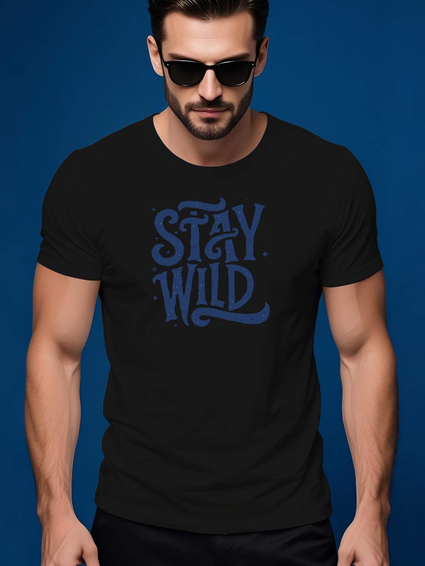 Stay Wild Graphic Casual Tshirt - Summer Short Sleeve Rou... M