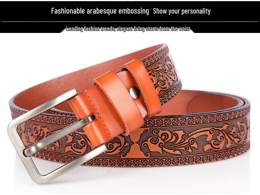 Personalized Men's Leather Belt for Jeans – Customized Carving Cowhide Belt Fashion Accessory