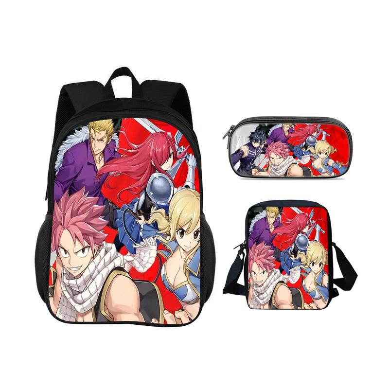 FAIRY TAIL Backpack Pen Bag Shoulder Bag 3Pcs Set Cartoon Anime Printed Student Boys and Girls New Large Capacity Versatile