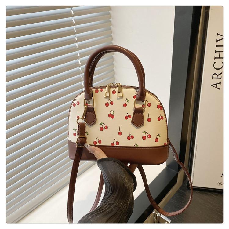 Cute Commuting Simple Women's Bag Trendy Western Print Cherry Large Capacity Shoulder Handbag
