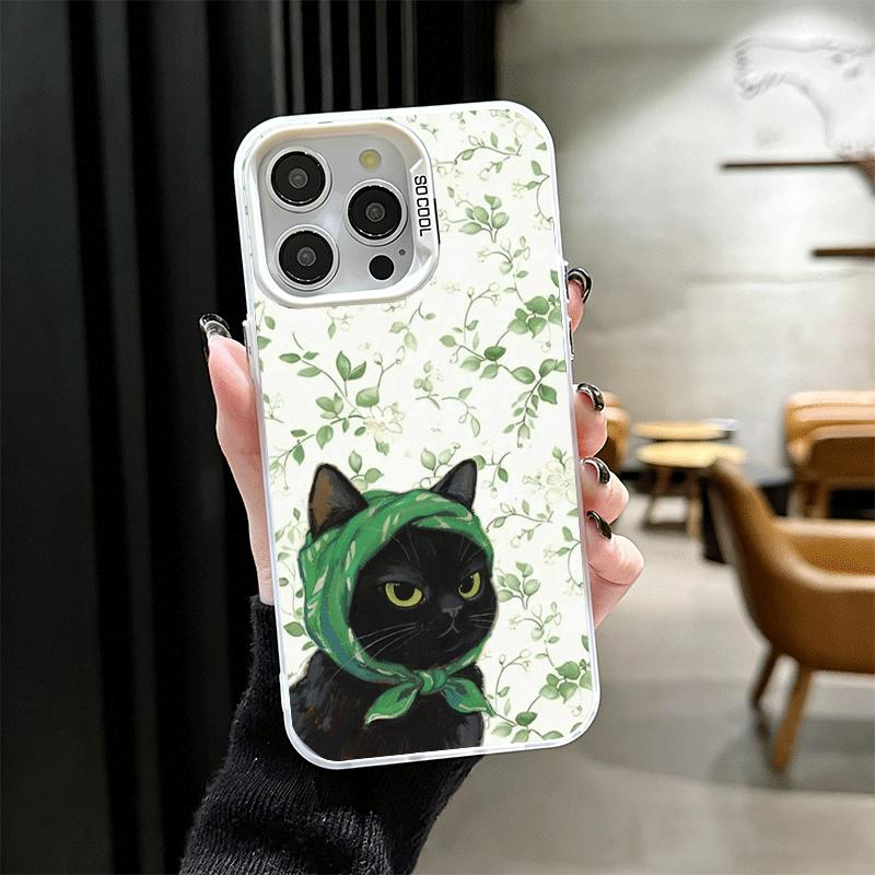 Cute Floral Headscarf Kitten Soft Phone Case for iPhone 15 16 17 Pro Max 17Air 16E 14 Plus 13 12 Mini Shockproof Cover Back Shel