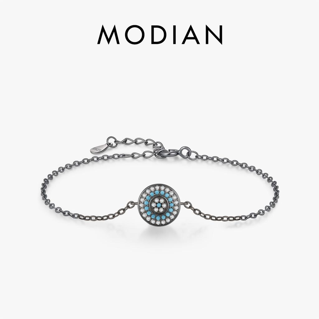 MODIAN Round Turquoise Black Golden Eyes Bracelet 925 Silver Punk Link Chain Bracelet For Women Hip Pop Fine Jewelry