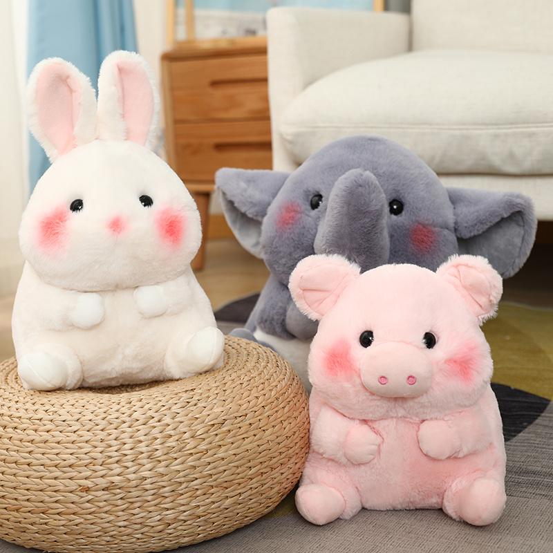 Kawaii Big Ball Animals Stuffed Bunny Pink Pig Monkey Elephant Penguin Hug Cuddly Plushie Toys Ferry Plush Soft Doll for Girl