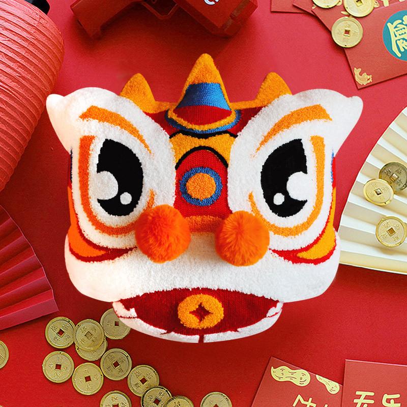 Chinese Traditional Dance Lion Embroidery Cushion Velvet Tufted 3D Lion Pillow With Fillings Sofa Backrest Cushion Wedding Decor