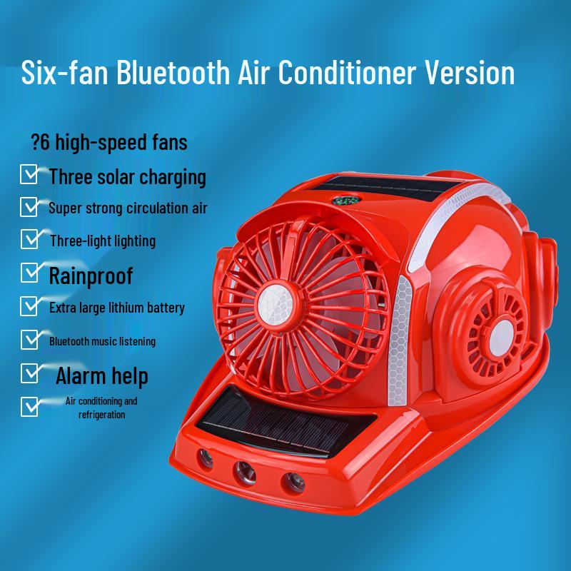 Six-Fan Multifunctional Cooling Hat with Solar Bluetooth Headlamp