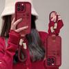 Good Luck Rabbit Lapping Rope Is Suitable for IPhone 13PRO Phone Case 14, Wine Red Lambskin 15, Fully Wrapped Anti-drop XR Silicone X