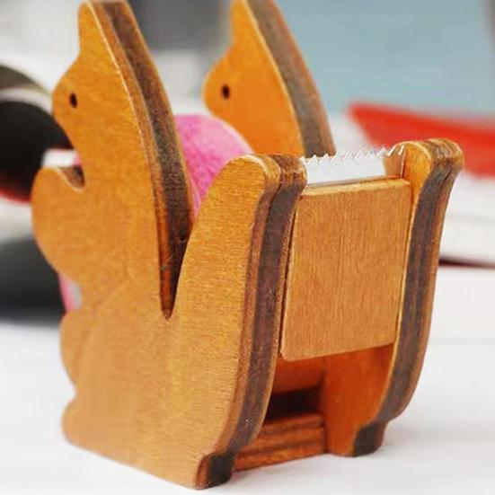 Wooden Tape Cutter Desktop Tape Dispenser Animal Shaped Squirrel Whale Design Ergonomic Easy Cut Tape Holder for Office Home School Storage