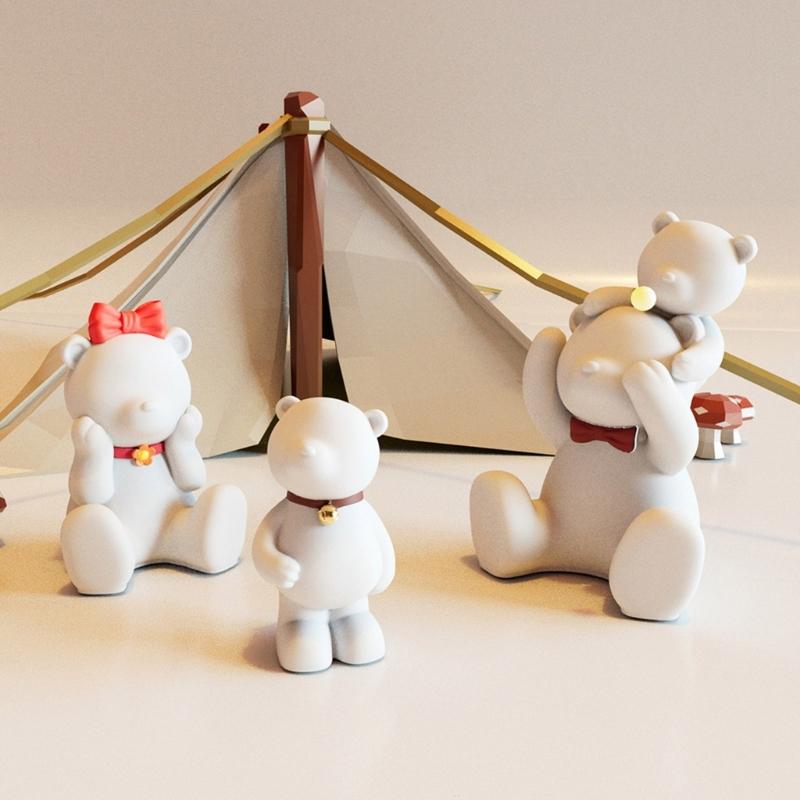 Multipurpose Adorable 3D Bear Sturdy Silicone Mold Portable for Resin Craft and Gypsum Figurines Home Decoration