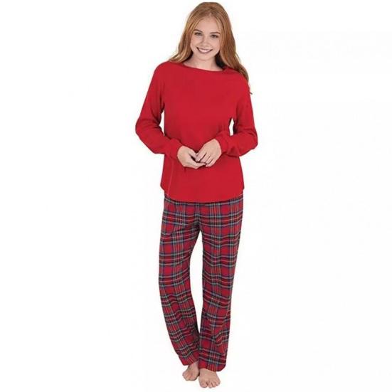 Christmas Family Matching Pajamas Set Long Sleeve Pullover Top Plaid Pants Pjs Sleepwear Set Soft Holiday Loungewear for Women Men Kids