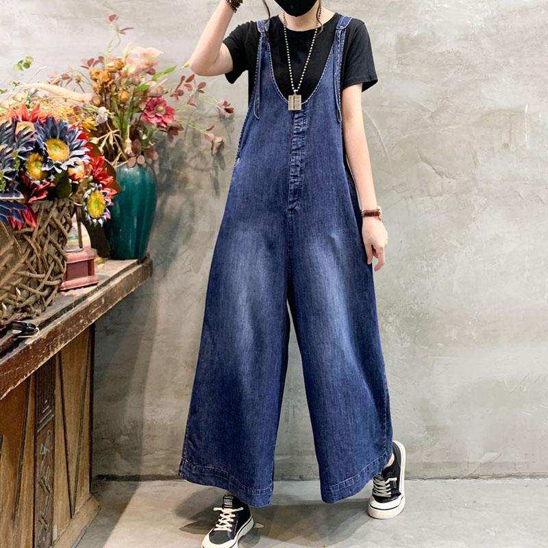 Oversized Women Denim Jumpsuit Summer Streetwear High Waist Straight Wide Leg Jeans Female Casual Trouser