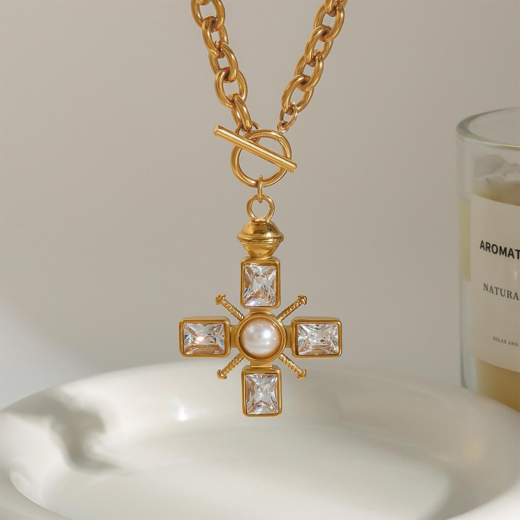 Yori Fine Cubic Zirconia Cross Pendant Necklace Waterproof 2025 Hot Jewelry Women High Quality Trendy Gift