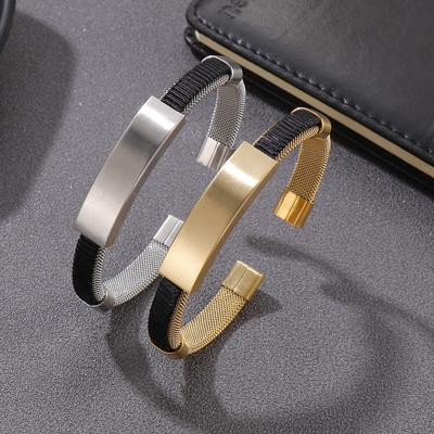 Bijou de main style rock hip-hop européen et américain personnalisé créatif ouverture maille tressée incurvé marque bracelet homme acier titane