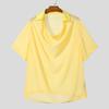 INCERUN Summer Men Swing Collar Short Sleeve Mesh See Through Hollow T-shirts Tops