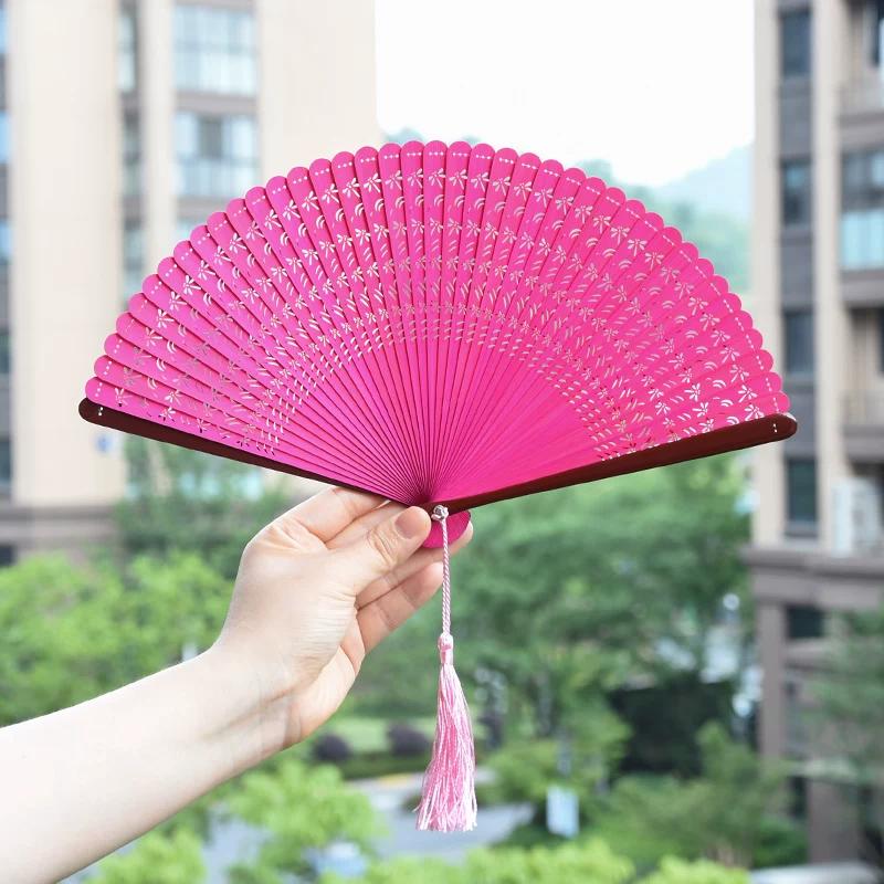 Dream Lotus Mini Japanese-Style Handheld Full Bamboo Fan Hanfu Mamian Skirt Dance Qipao Portable Folding Fan Girl Group Folding Fan
