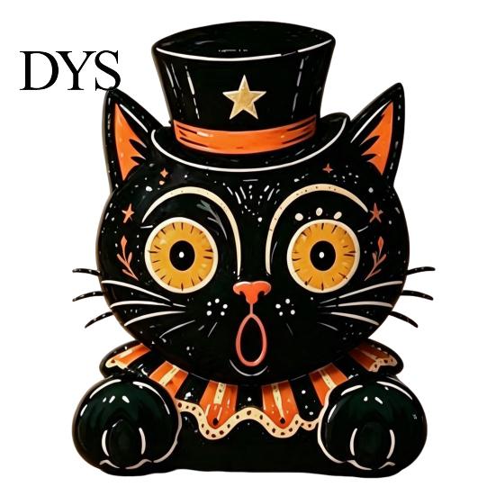 Wooden Cat Figurine Vintage Halloween Figurine, Rustic Witch Zombie Owl Frog Tabletop Small Wood Ornament Ornament, Farmhouse Tiered Tray Decoration