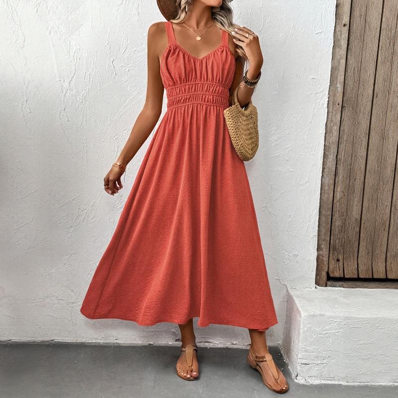 European and American texture skirt summer new sleeveless suspender casual pleated dress