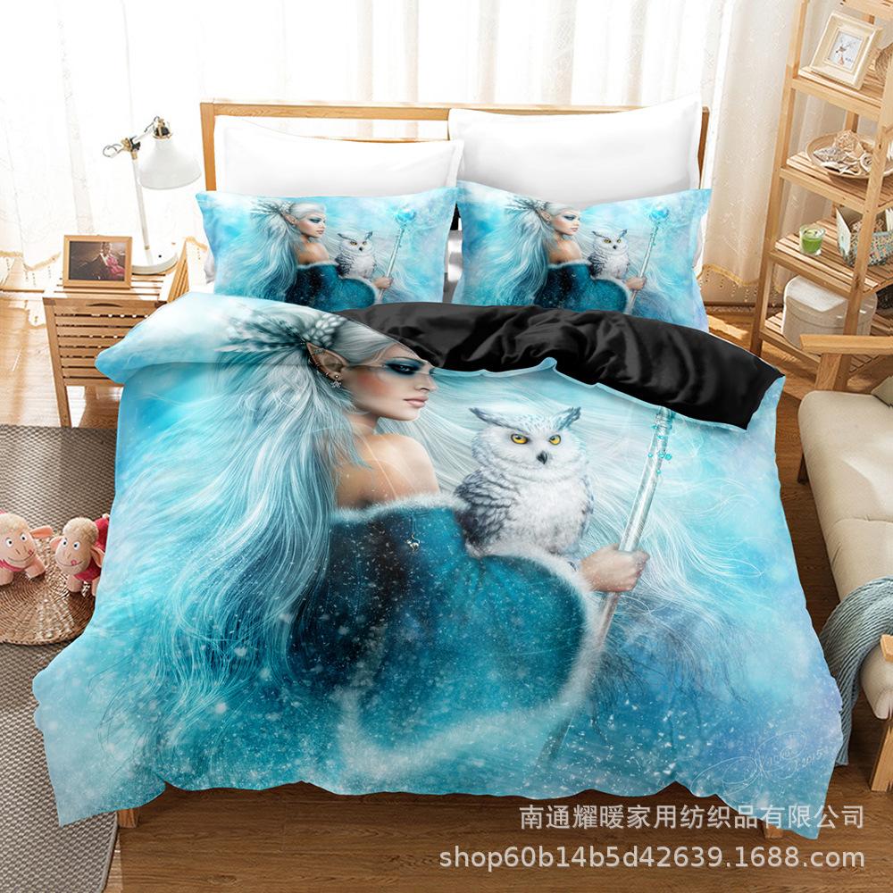 3D Digital Printing Bedding Four-Piece Set Three-Piece Set Owl Black Bed Sheet Quilt Pillow